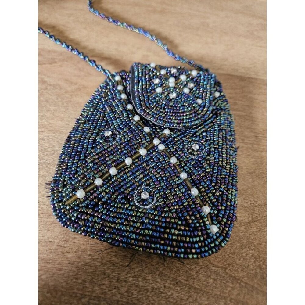 Vintage Mini Micro Beaded Purse Evening Bag With Beaded Strap